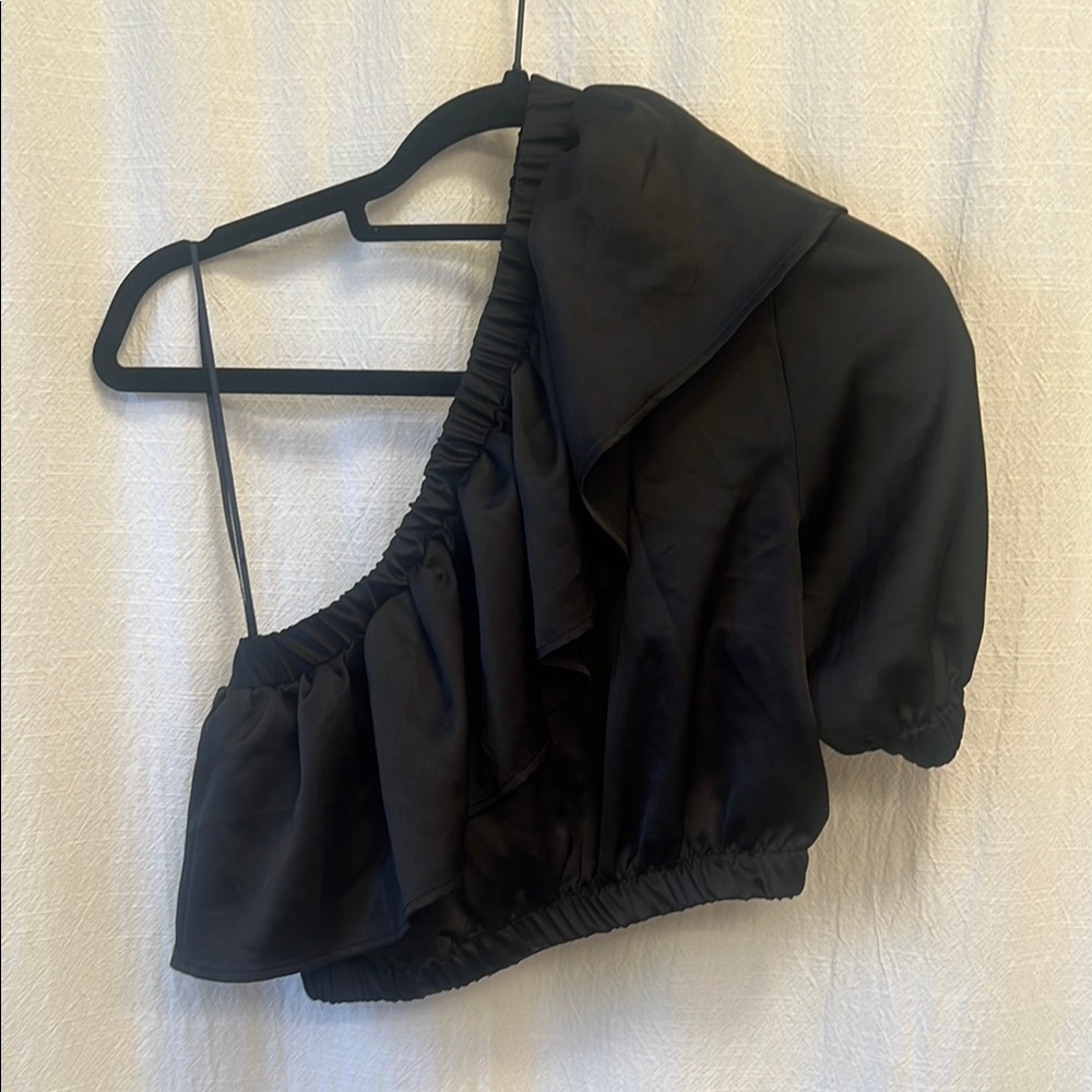 Topshop Black Asymmetrical Ruffled Blouse